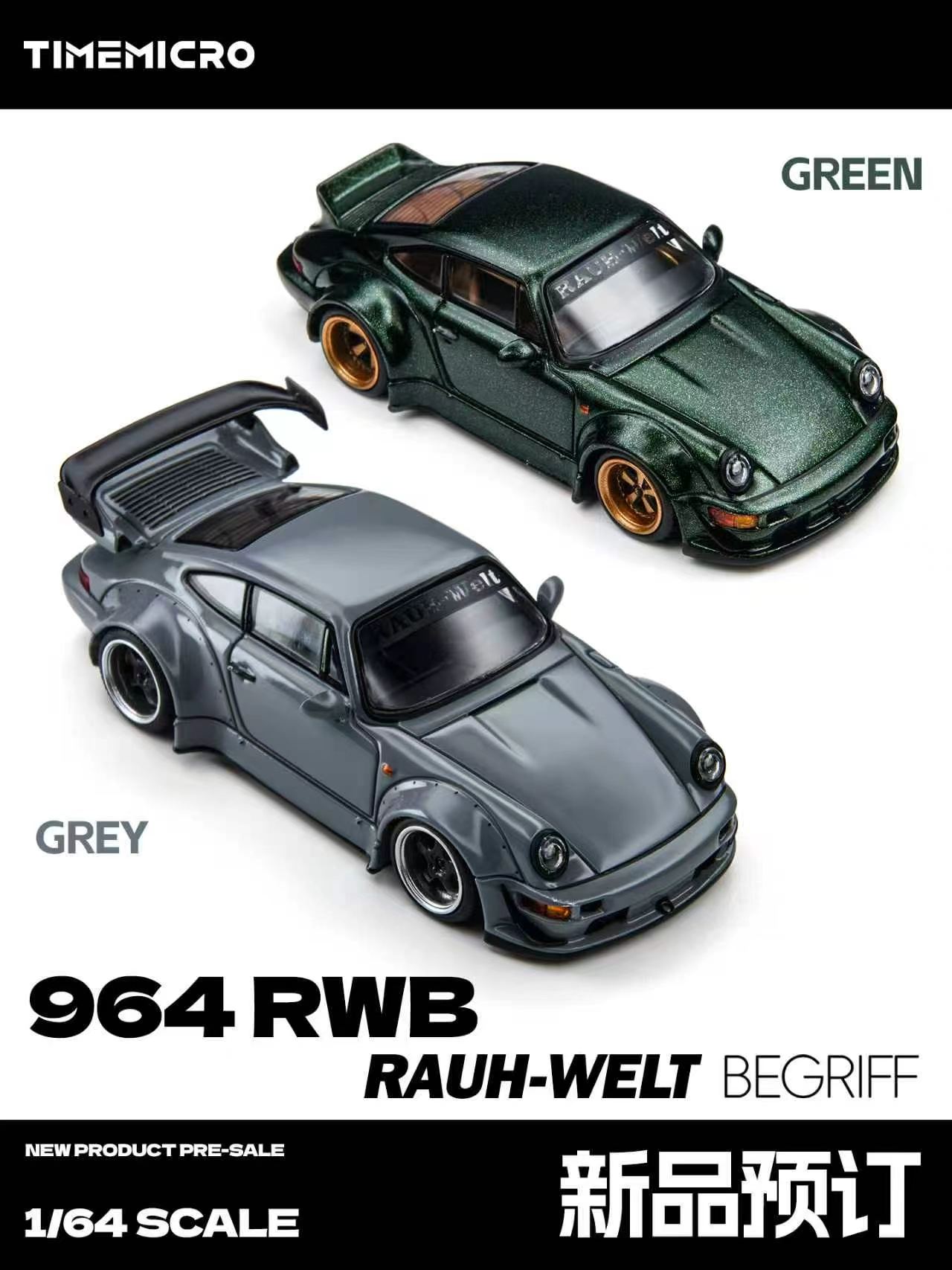 Die Cast Car 1 64 - *Pre-order*TimeMicro 1:64 964 RWB Groen/Grijs Schilderij